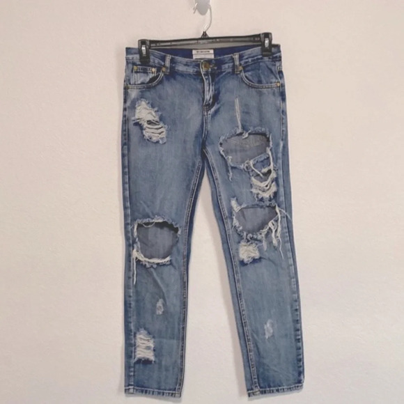 One Teaspoon Awesome Baggies Distressed Jeans Straight Leg Size 28 - Picture 2 of 12